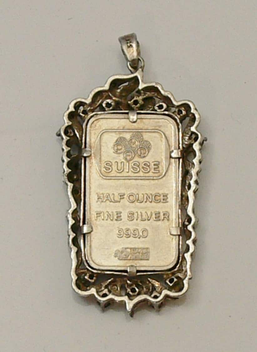 PAMP 999.0 Fine Silver Ingot In Sterling Pendant